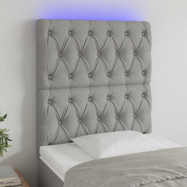 vidaXL Προσκεφαλο κρεβατιού με LED 80x7x118/128 εκ., ανοιχτό γκρι, ύφασμα