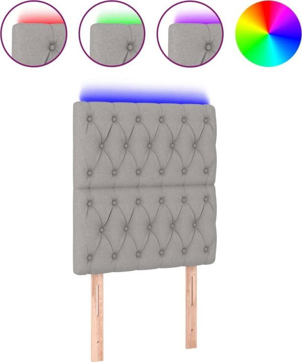 vidaXL Προσκεφαλο κρεβατιού με LED 80x7x118/128 εκ., ανοιχτό γκρι, ύφασμα
