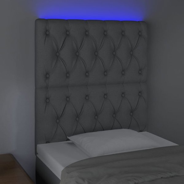 vidaXL Προσκεφαλο κρεβατιού με LED 80x7x118/128 εκ., ανοιχτό γκρι, ύφασμα