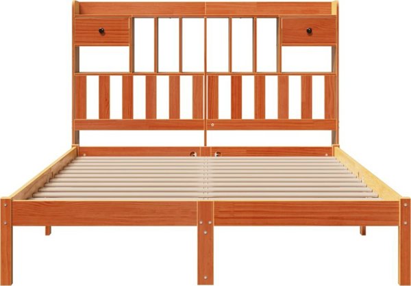 vidaXL Κρεβάτι με Ραφιέρα 140x190 cm Πευκοξύλου Καφέ Κερί