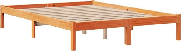 vidaXL Κρεβάτι με Ραφιέρα 140x190 cm Πευκοξύλου Καφέ Κερί