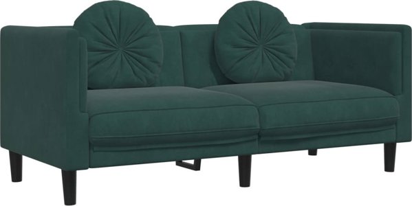 vidaXL Sofa 2-osobowa z poduszkami, ciemnozielona, aksamit