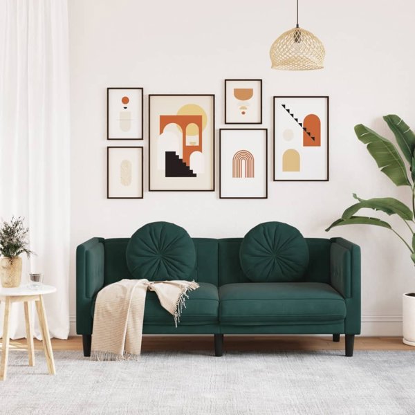 vidaXL Sofa 2-osobowa z poduszkami, ciemnozielona, aksamit