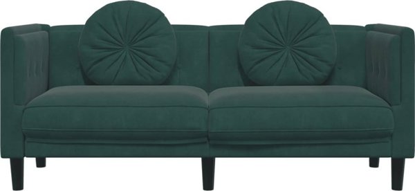 vidaXL Sofa 2-osobowa z poduszkami, ciemnozielona, aksamit