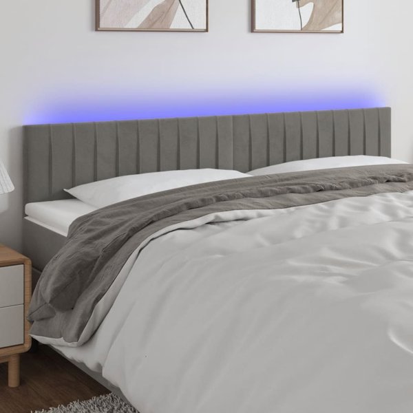 vidaXL Κεφαλάρι κρεβατιού με φωτισμό LED, ανοιχτό γκρι, 180x5x78/88 εκ., βελούδο