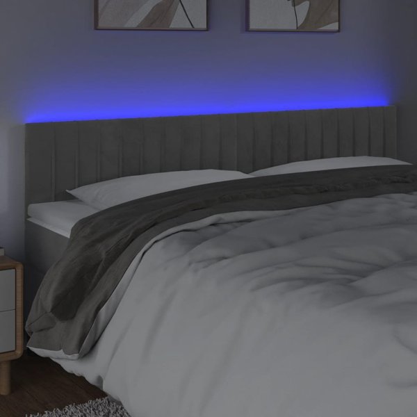 vidaXL Κεφαλάρι κρεβατιού με φωτισμό LED, ανοιχτό γκρι, 180x5x78/88 εκ., βελούδο