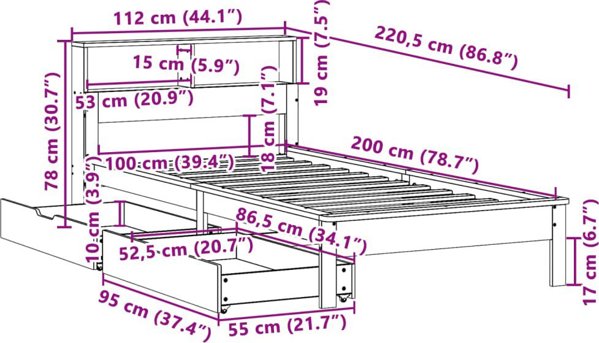 vidaXL Κρεβάτι με ράφι, χωρίς στρώμα, λευκό, 100x200 εκ., πεύκο