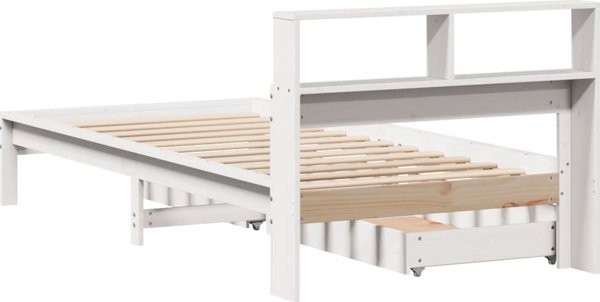 vidaXL Κρεβάτι με ράφι, χωρίς στρώμα, λευκό, 100x200 εκ., πεύκο