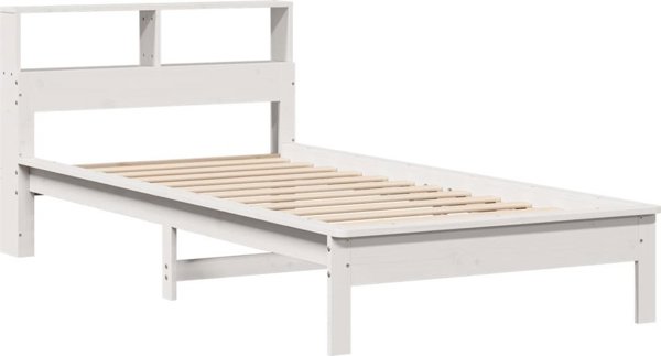 vidaXL Κρεβάτι με ράφι, χωρίς στρώμα, λευκό, 100x200 εκ., πεύκο