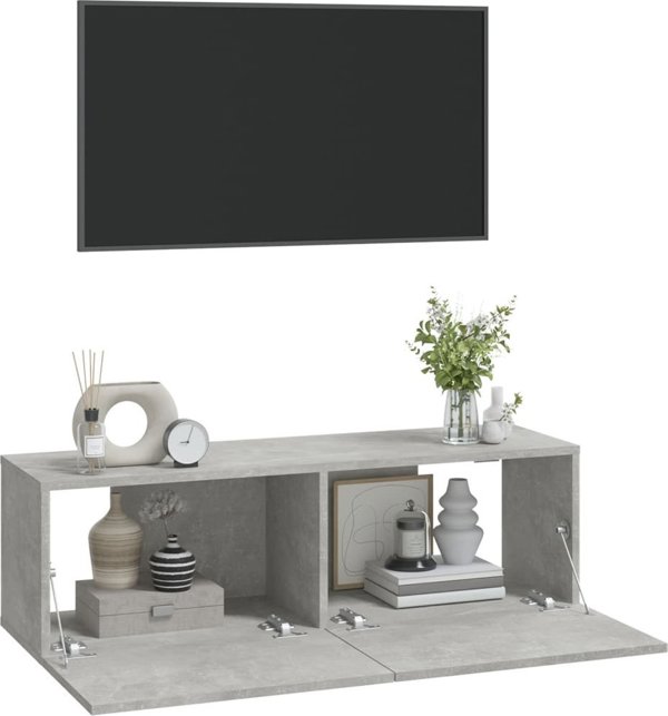 vidaXL Szafki scienne pod TV, 2 szt, betonowa szarosc, 100x30x30 cm