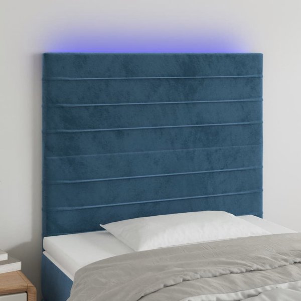 vidaXL Κεφαλάρι κρεβατιού με LED, σκούρο μπλε, 100x5x118/128 cm