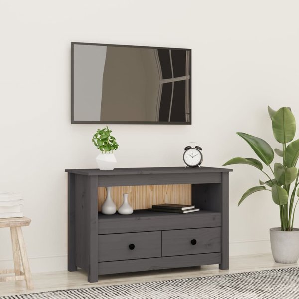 vidaXL vidaXL Szafka pod telewizor, szara, 79x35x52 cm, lite drewno sosnowe