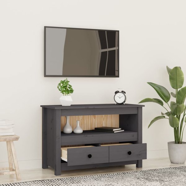 vidaXL vidaXL Szafka pod telewizor, szara, 79x35x52 cm, lite drewno sosnowe