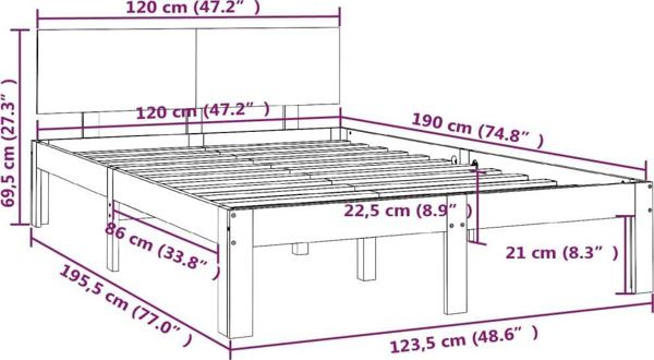 vidaXL Σκελετός κρεβατιού, μασίφ πεύκο, 120x190 cm, 4FT, διπλός