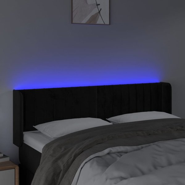 vidaXL Zaglowek do lozka z LED czarny 147x16x78/88 cm aksamit
