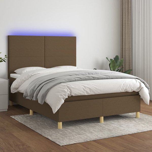 vidaXL Κρεβάτι κοντινένταλ με στρώμα, καφέ, 140 x 200 εκ, ύφασμα