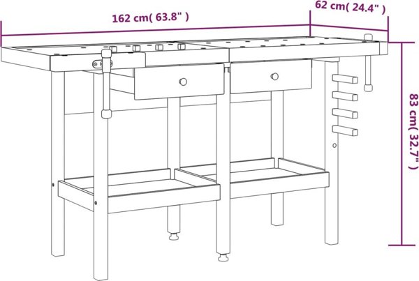 vidaXL Stolik roboczy με συρτάρια και τσάπες, 162x62x83 εκ, από ακασία