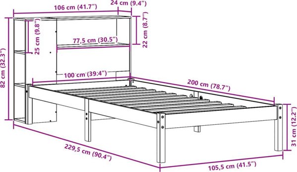 vidaXL Κρεβάτι με ράφι, χωρίς στρώμα, 100x200 εκ, πεύκο