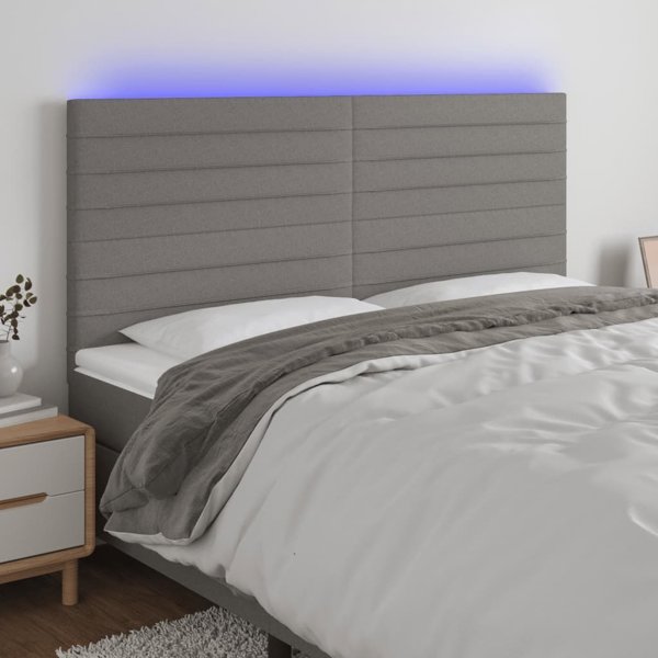 vidaXL κεφαλάρι κρεβατιού με LED σκούρο γκρι 160x5x118/128 cm ύφασμα