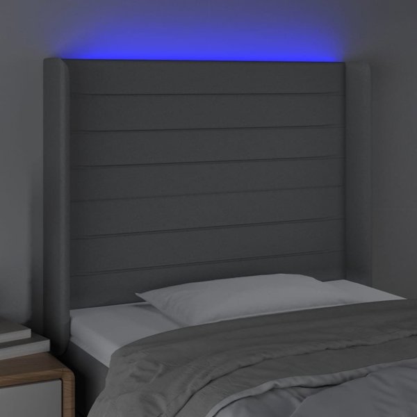 vidaXL Κεφαλάρι κρεβατιού με LED, ανοιχτό γκρι, 103x16x118/128 εκ, ύφασμα