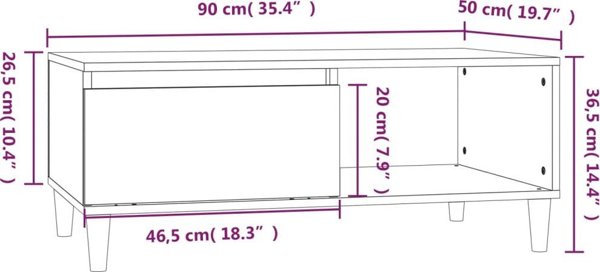 vidaXL Τραπέζι καφέ, γκρι ντόμπ, 90x50x36,5 εκ., ξύλινο σύνθετο υλικό