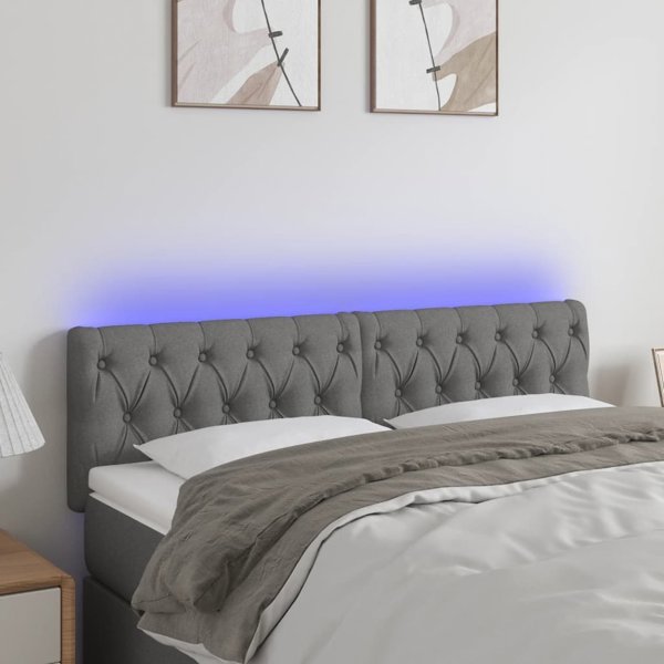 vidaXL Κεφαλάρι κρεβατιού με LED, σκούρο γκρι, 144x7x78/88 cm, ύφασμα