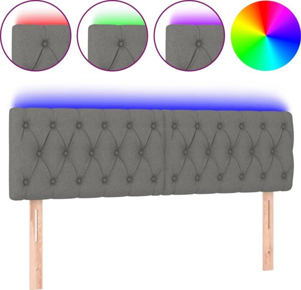 vidaXL Κεφαλάρι κρεβατιού με LED, σκούρο γκρι, 144x7x78/88 cm, ύφασμα