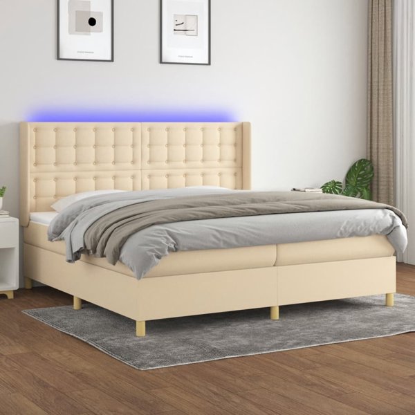 vidaXL Κοντινεντάλ κρεβάτι με στρώμα, κρεμ, 200x200 cm, ύφασμα