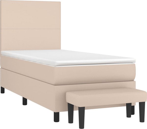 vidaXL Κρεβάτι continental με στρώμα, cappuccino, οικολογικό δέρμα, 90x200 cm