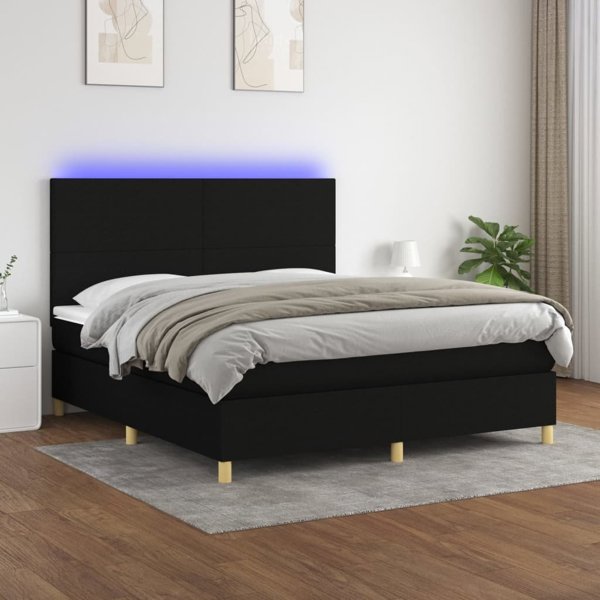 vidaXL Lozko kontynentalne z materacem czarne 180x200 cm tkanina