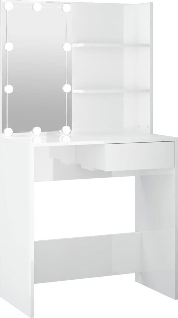 vidaXL Toaletka z oswietleniem LED, biala, polysk, 74,5x40x141 cm