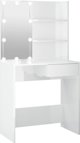 vidaXL Toaletka z oswietleniem LED, biala, polysk, 74,5x40x141 cm
