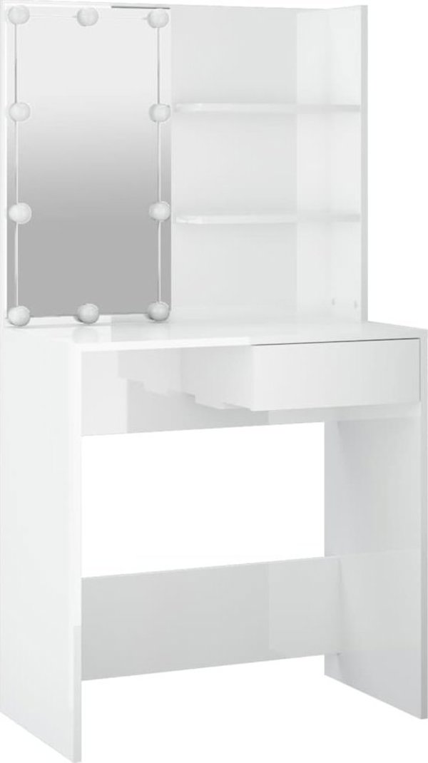 vidaXL Toaletka z oswietleniem LED, biala, polysk, 74,5x40x141 cm