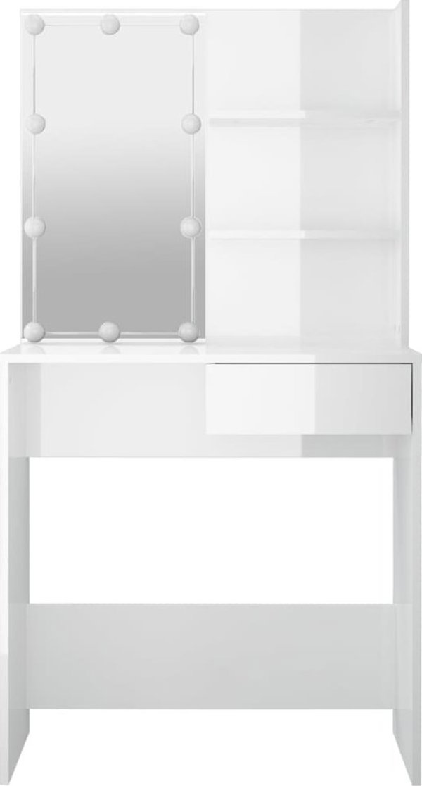 vidaXL Toaletka z oswietleniem LED, biala, polysk, 74,5x40x141 cm