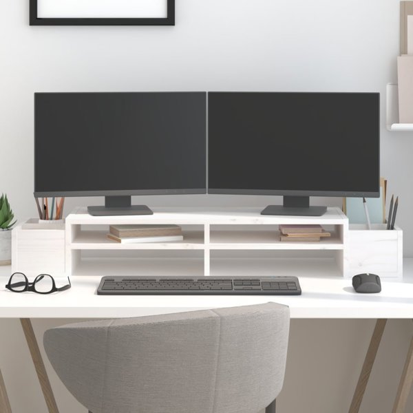 vidaXL Βάση οθόνης, λευκή, 100x27,5x15 εκ, από μασίφ πεύκο