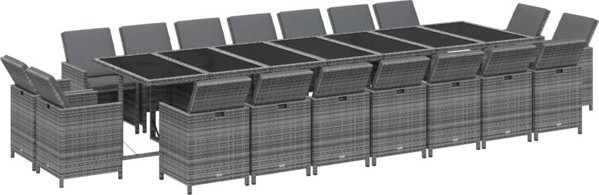 vidaXL vidaXL 19-cz. zestaw mebli ogrodowych z poduszkami, polirattan, szary