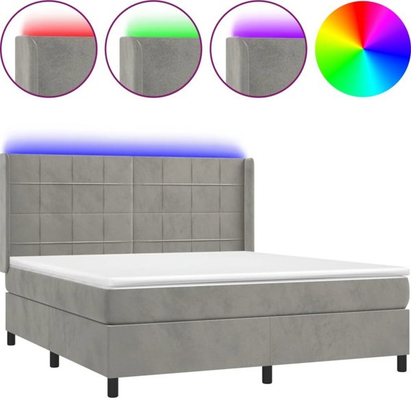 vidaXL Lozko kontynentalne z materacem z LED szare 160x200 cm aksamit