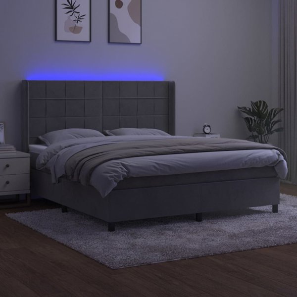 vidaXL Lozko kontynentalne z materacem z LED szare 160x200 cm aksamit