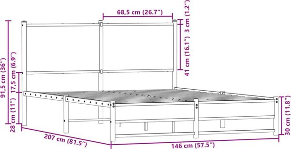 vidaXL Μεταλλικό πλαίσιο κρεβατιού, χωρίς στρώμα, βελανιδιά Sonoma, 140x200 εκ.