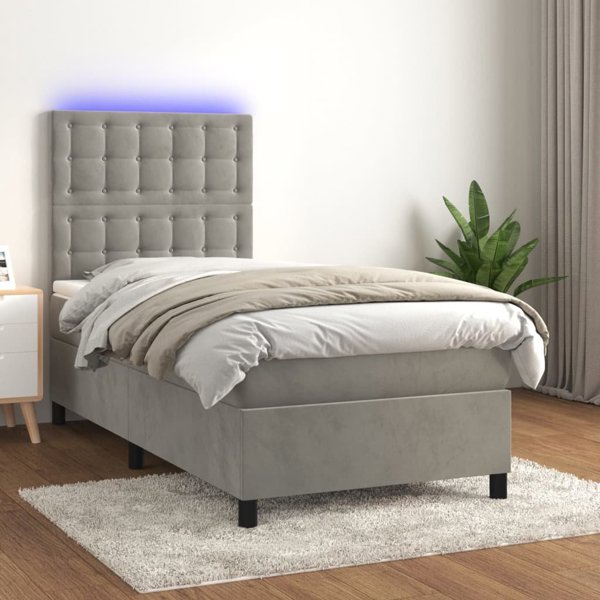 vidaXL Κρεβάτι Continental με στρώμα και LED, γκρι, 80x200 cm, βελούδο