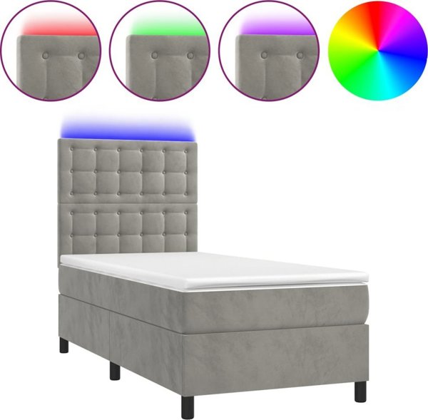 vidaXL Κρεβάτι Continental με στρώμα και LED, γκρι, 80x200 cm, βελούδο
