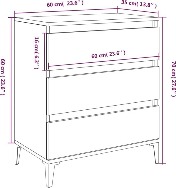 vidaXL Κομότα, μαύρη, 60x35x70 cm, κατασκευασμένη από ξύλινη σύνθεση
