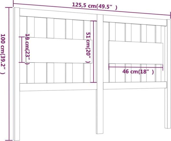 vidaXL Κεφαλάρι κρεβατιού, γκρι, 125,5x4x100 cm, μασίφ ξύλο πεύκου
