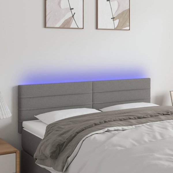 vidaXL Zaglowek do lozka z LED, ciemnoszary, 144x5x78/88 cm, tkanina