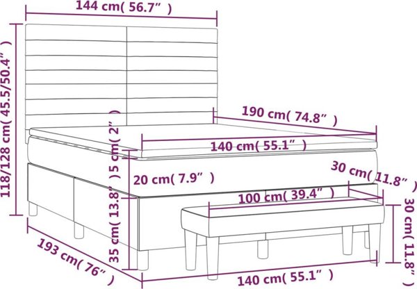 vidaXL Λουζκο κοντινεντάλ με στρώμα, μπλε, ύφασμα 140x190 εκ