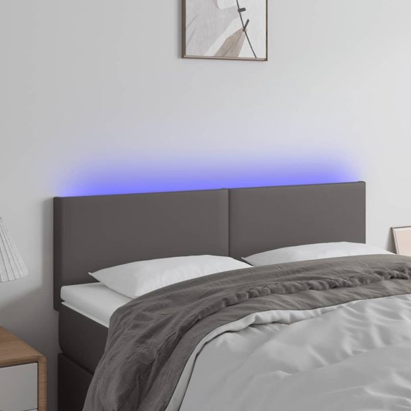 vidaXL Zaglowek do lozka z LED szary 144x5x78/88 cm sztuczna skora