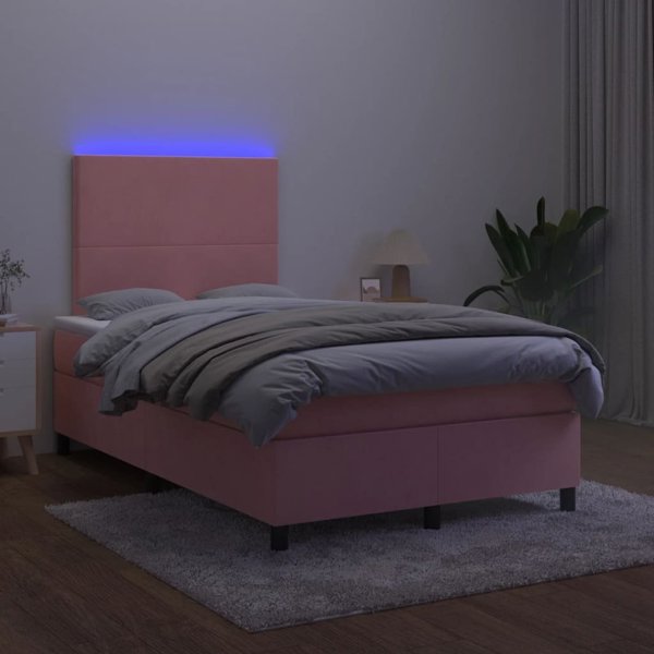 vidaXL Λουτζκό κοντινεντάλ με στρώμα και LED, ροζ βελούδο 120x200cm