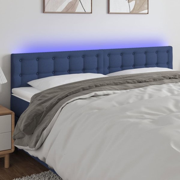 vidaXL Κεφαλάρι κρεβατιού με LED, μπλε, ύφασμα 160x5x78/88 εκ.