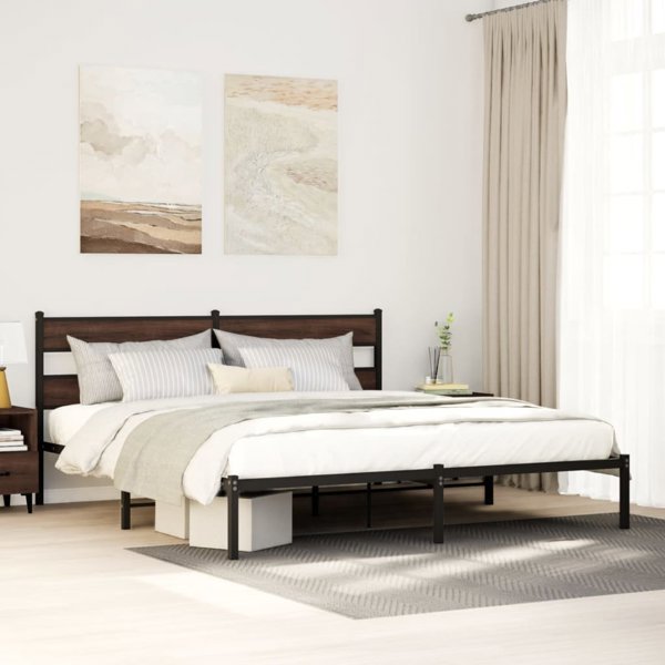 vidaXL Κρεβάτι με κεφαλάρι καφέ δρυς 183x213 εκ. χωρίς στρώμα