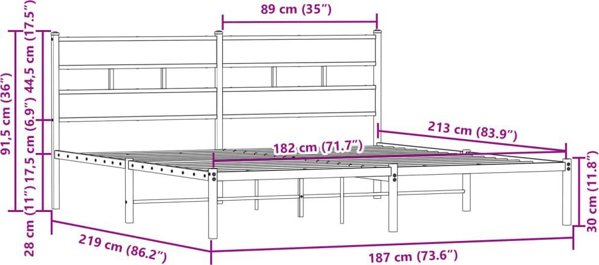 vidaXL Κρεβάτι με κεφαλάρι καφέ δρυς 183x213 εκ. χωρίς στρώμα